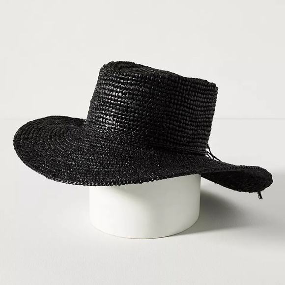 NWT Anthropologie Raffia Black Raffia Boater Har - Picture 4 of 5